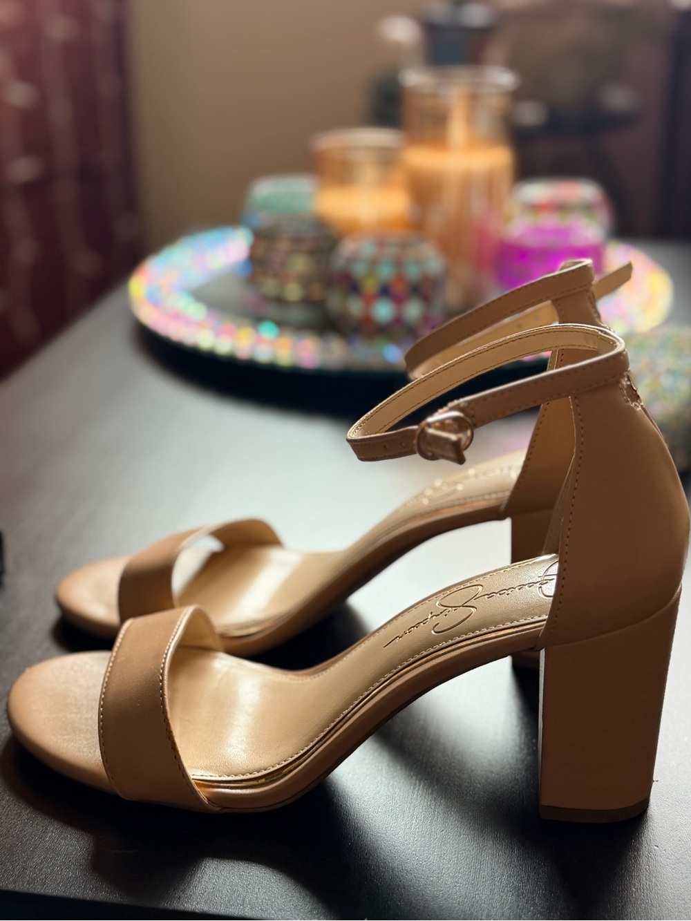 Jessica Simpson Tan Ankle-Strap Block Heel Sandals